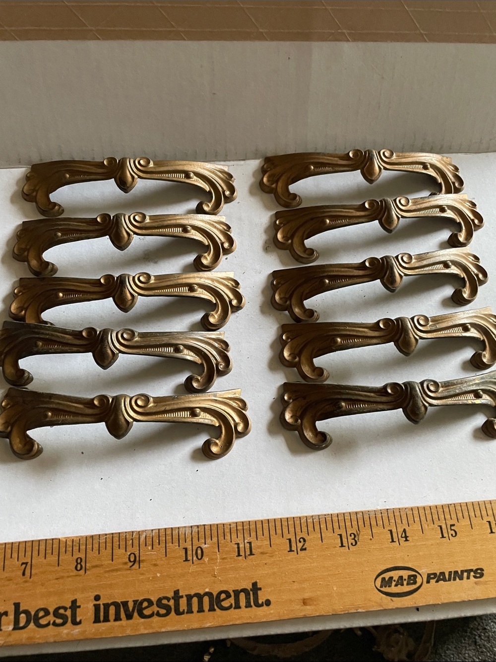 Ornate Brass Drawer Pulls - Antique Style Solid Brass Finish set of 10